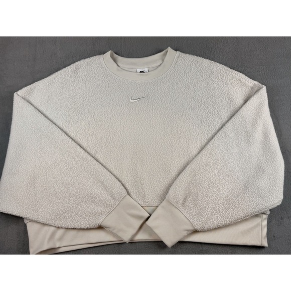 Nike Tops - Nike Drifit Womens Beige Cropped Oversized Sweatshirt Boxy Fit Sweater Size M